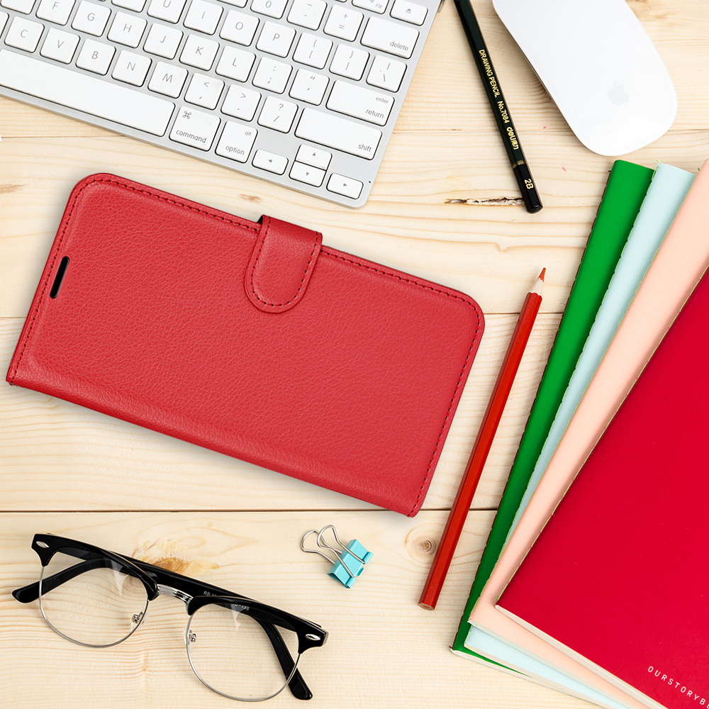 Leather Wallet Case & Card Holder Pouch for Apple iPhone 13 Pro Max - Red