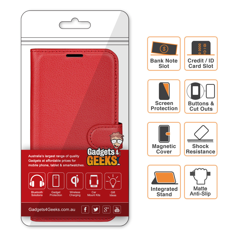 Leather Wallet Case & Card Holder Pouch for Apple iPhone 13 Pro Max - Red