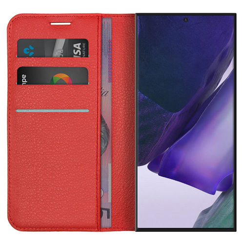 Leather Wallet Case & Card Holder Pouch for Samsung Galaxy Note 20 Ultra - Red