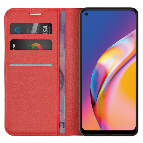 Leather Wallet Case & Card Holder Pouch for Oppo A94 5G - Red