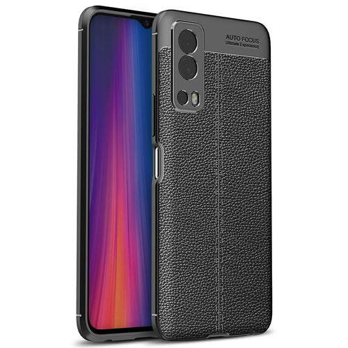Flexi Slim Litchi Texture Case for Vivo Y52 5G - Black Stitch