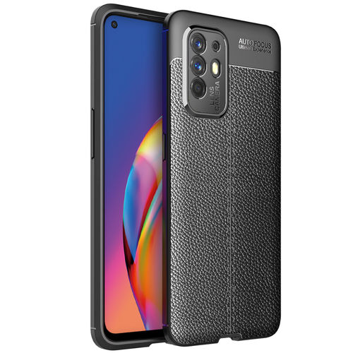 Flexi Slim Litchi Texture Case for Oppo A94 5G - Black Stitch