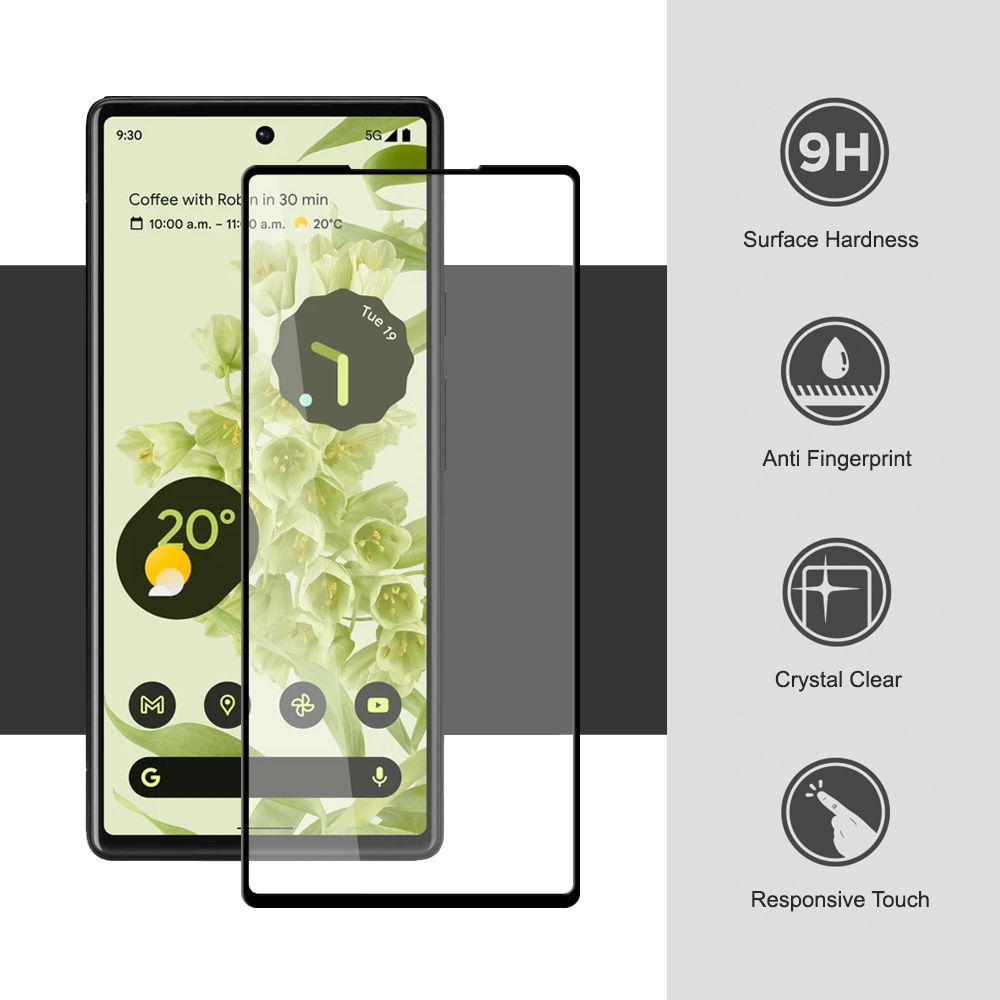 Full Coverage Tempered Glass Screen Protector for Google Pixel 6 - Black