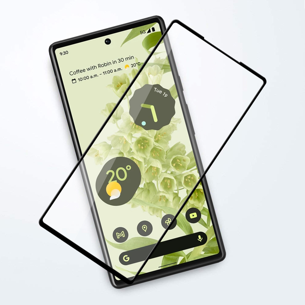 Full Coverage Tempered Glass Screen Protector for Google Pixel 6 - Black