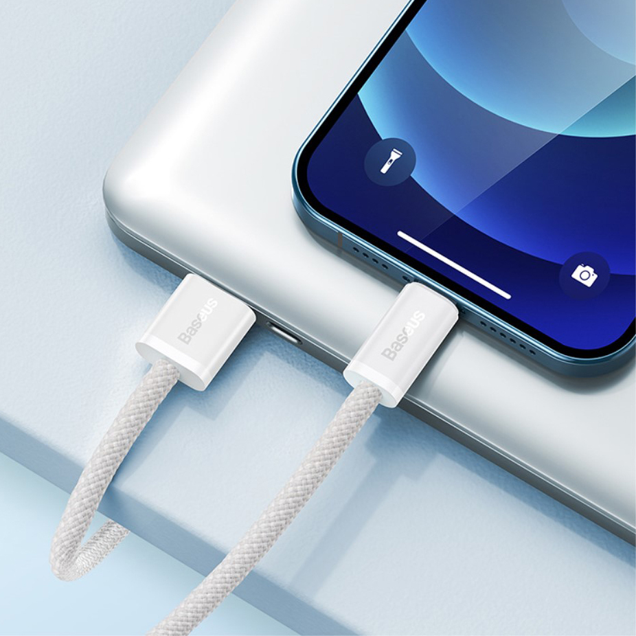 Baseus Dynamic (2.4A) Long Nylon USB Lightning Charging Cable (2m) for iPhone / iPad - White