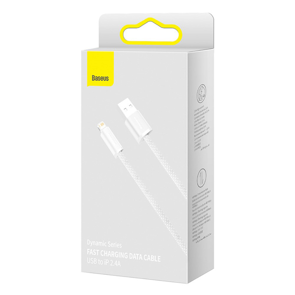 Baseus Dynamic (2.4A) Long Nylon USB Lightning Charging Cable (2m) for iPhone / iPad - White