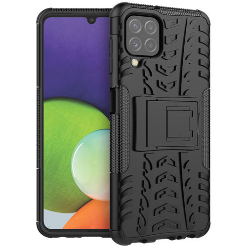 Dual Layer Rugged Tough Case & Stand for Samsung Galaxy A22 4G - Black