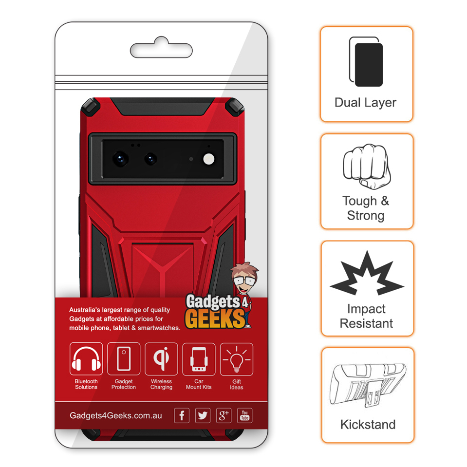 Slim Shield Tough Shockproof Case & Stand for Google Pixel 6 - Red
