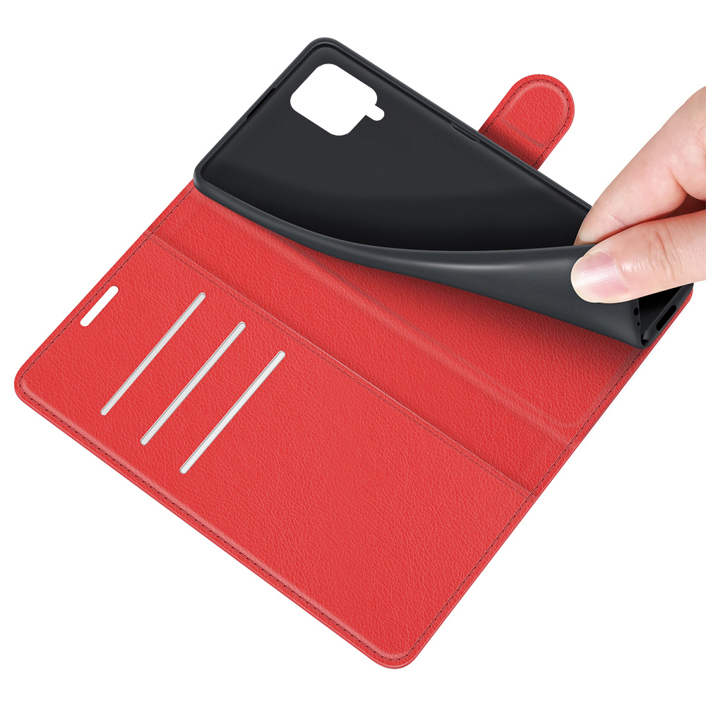 Leather Wallet Case & Card Holder Pouch for Samsung Galaxy A22 4G - Red