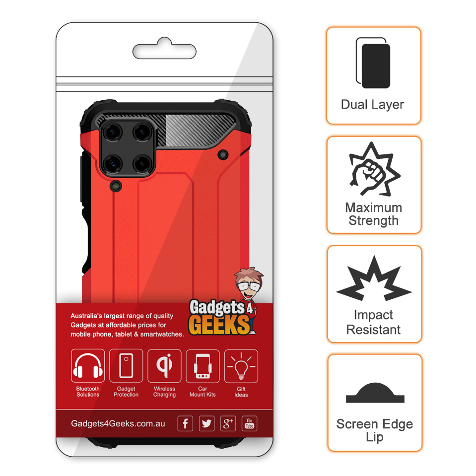Military Defender Tough Shockproof Case for Samsung Galaxy A22 4G - Red