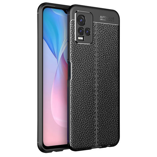 Flexi Slim Litchi Texture Case for Vivo Y21 / Y21s / Y33s - Black Stitch