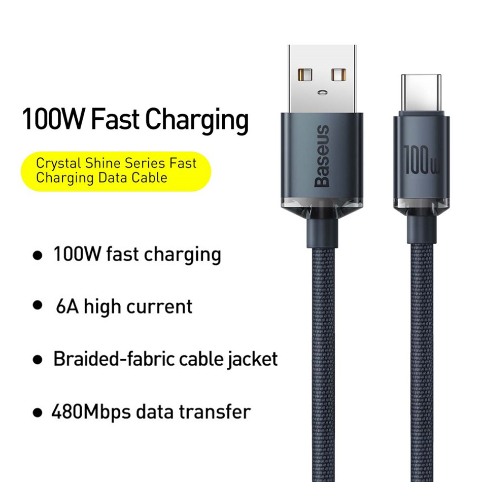Baseus Crystal Shine (100W) SuperVooc USB-A to Type-C Charging Cable (1.2m)