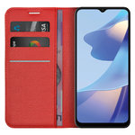 Leather Wallet Case & Card Holder Pouch for Oppo A16s / A54s - Red