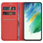 Leather Wallet Case & Card Holder Pouch for Samsung Galaxy S21 FE - Red