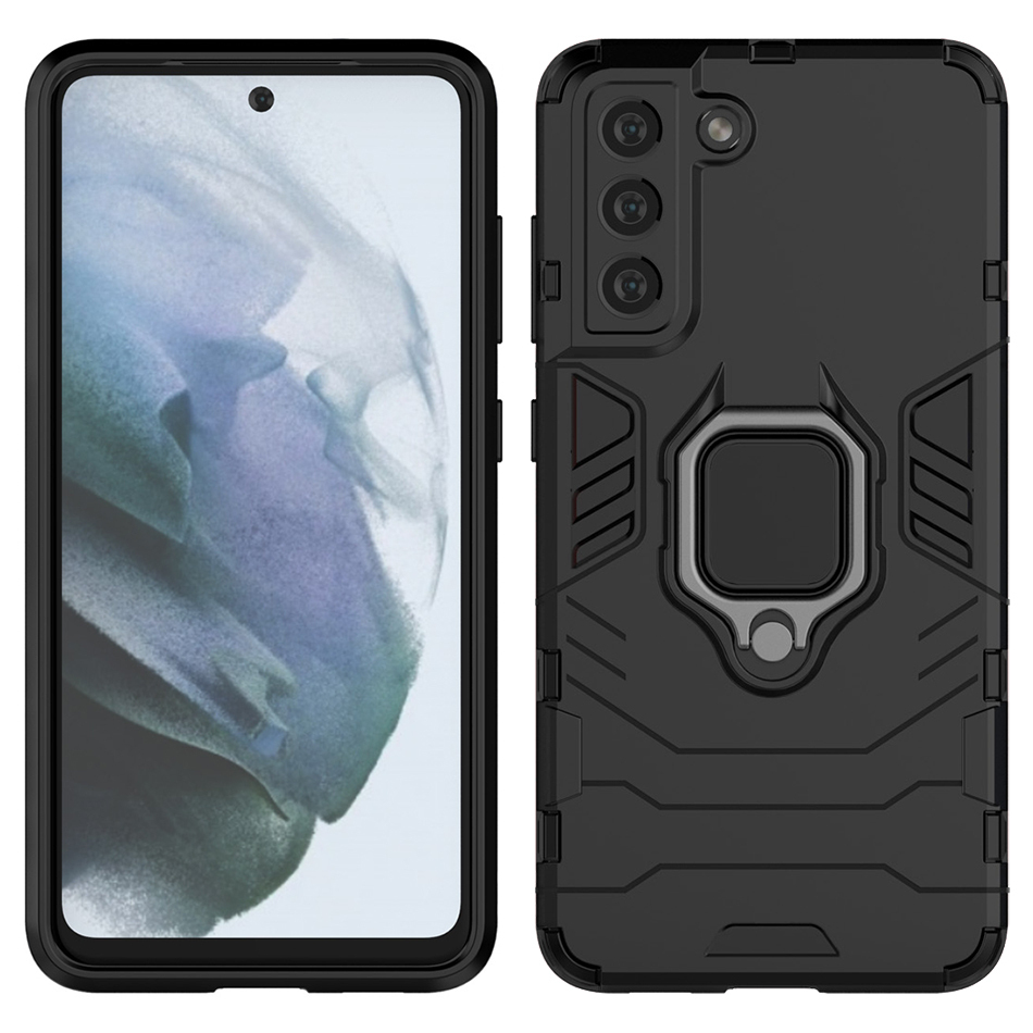 Slim Armour Shockproof Case / Finger Ring Holder for Samsung Galaxy S21 FE - Black