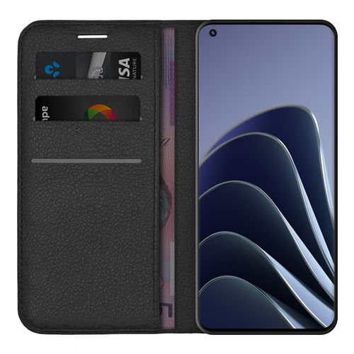 Leather Wallet Case & Card Holder Pouch for OnePlus 10 Pro - Black