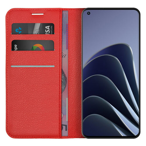 Leather Wallet Case & Card Holder Pouch for OnePlus 10 Pro - Red