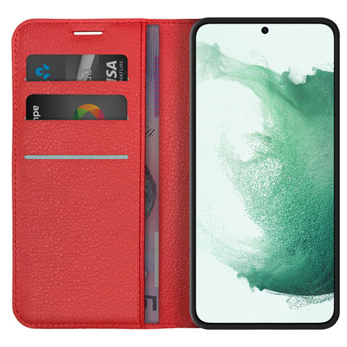 Leather Wallet Case & Card Holder Pouch for Samsung Galaxy S22 - Red