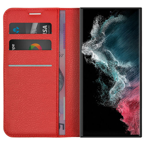 Leather Wallet Case & Card Holder Pouch for Samsung Galaxy S22 Ultra - Red