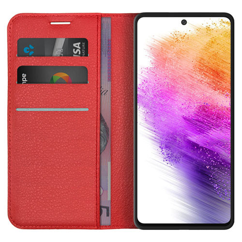 Leather Wallet Case & Card Holder Pouch for Samsung Galaxy A73 - Red