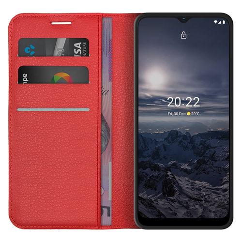 Leather Wallet Case & Card Holder Pouch for Nokia G21 - Red