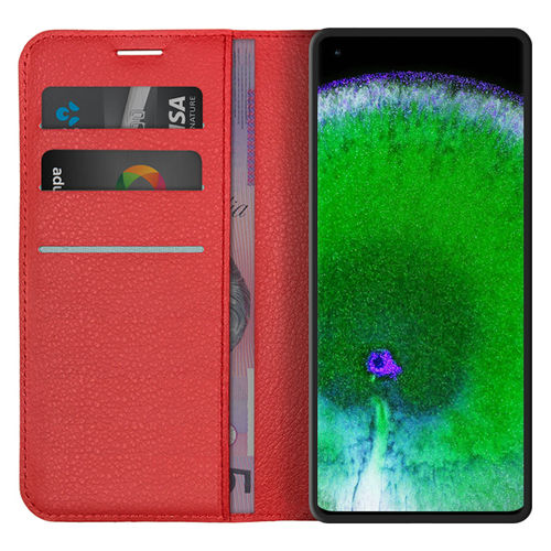 Leather Wallet Case & Card Holder Pouch for Oppo Find X5 - Red