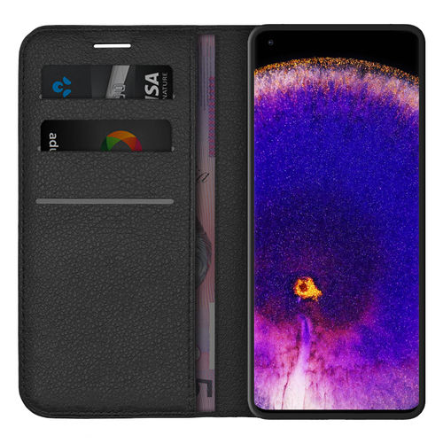 Leather Wallet Case & Card Holder Pouch for Oppo Find X5 Pro - Black