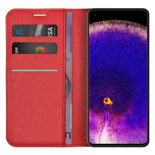 Leather Wallet Case & Card Holder Pouch for Oppo Find X5 Pro - Red