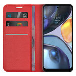Leather Wallet Case & Card Holder Pouch for Motorola Moto G22 - Red