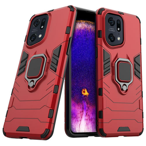 Slim Armour Shockproof Case / Finger Ring Holder for Oppo Find X5 Pro - Red