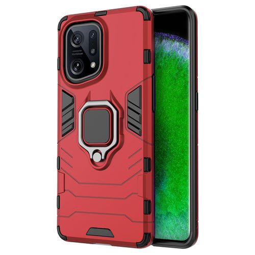 Slim Armour Shockproof Case / Finger Ring Holder for Oppo Find X5 - Red