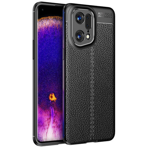 Flexi Slim Litchi Texture Case for Oppo Find X5 Pro - Black Stitch