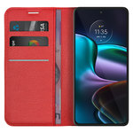 Leather Wallet Case & Card Holder Pouch for Motorola Edge 30 - Red