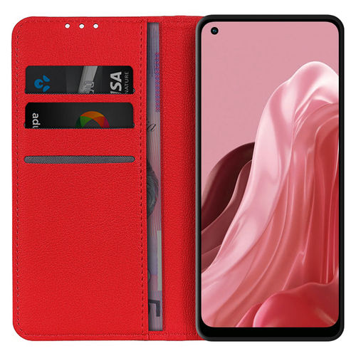 Leather Wallet Case & Card Holder Pouch for Oppo Reno8 Lite - Red