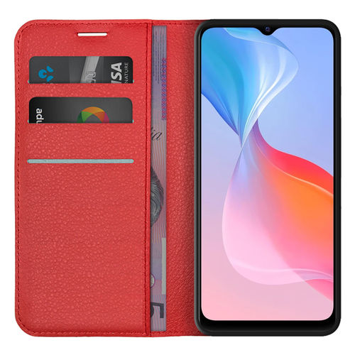 Leather Wallet Case & Card Holder Pouch for Vivo Y21 / Y21s / Y33s - Red