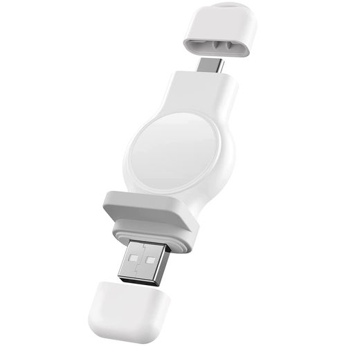 Portable (2-in-1) USB Type-C Magnetic Wireless Charger for Apple Watch Series 9 / 8 / 7 - White