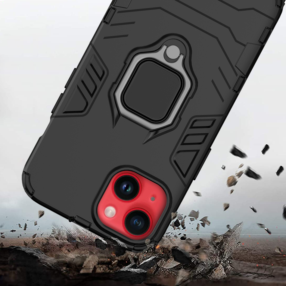 Slim Armour Shockproof Case / Finger Ring / Holder Stand for Apple iPhone 14 - Black