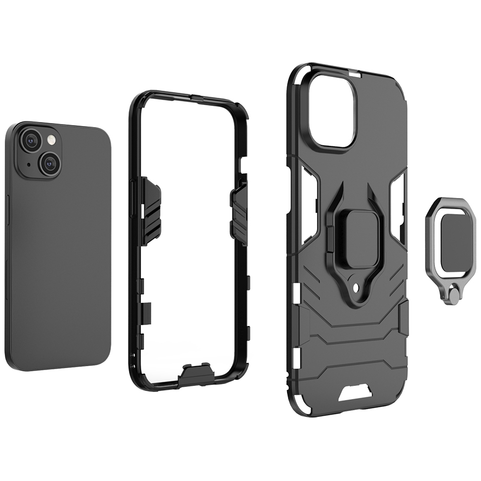 Slim Armour Shockproof Case / Finger Ring / Holder Stand for Apple iPhone 14 - Black