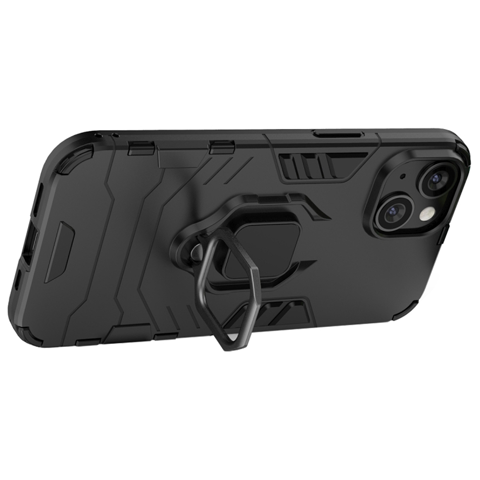 Slim Armour Shockproof Case / Finger Ring / Holder Stand for Apple iPhone 14 - Black
