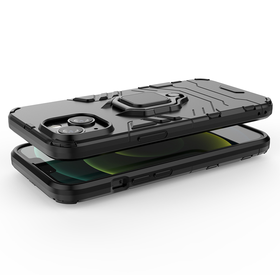 Slim Armour Shockproof Case / Finger Ring / Holder Stand for Apple iPhone 14 - Black