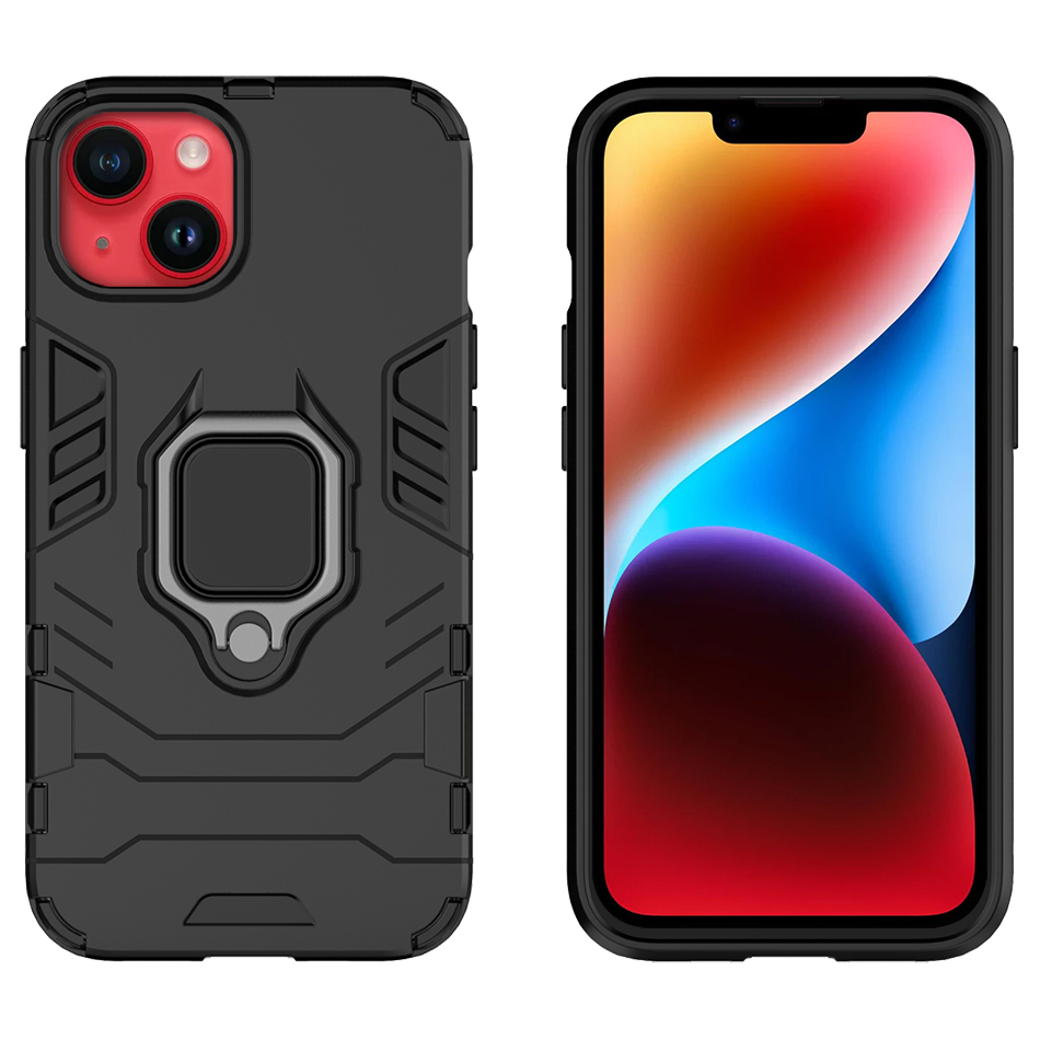 Slim Armour Shockproof Case / Finger Ring / Holder Stand for Apple iPhone 14 - Black