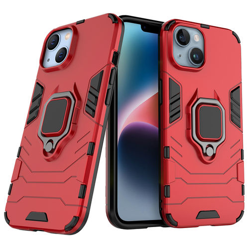 Slim Armour Shockproof Case / Finger Ring / Holder Stand for Apple iPhone 14 Plus - Red
