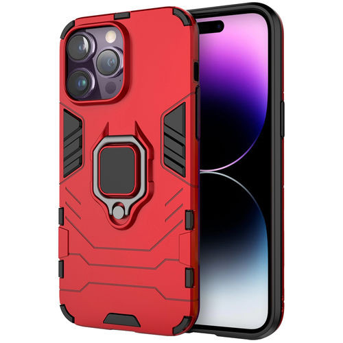 Slim Armour Shockproof Case / Finger Ring / Holder Stand for Apple iPhone 14 Pro Max - Red