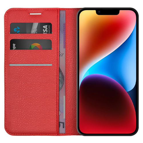 Leather Wallet Case & Card Holder Pouch for Apple iPhone 14 - Red