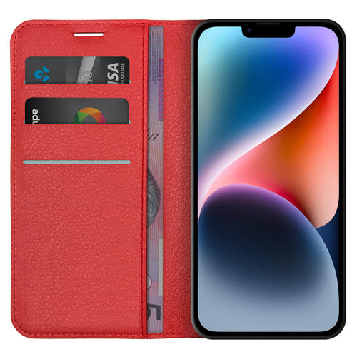 Leather Wallet Case & Card Holder Pouch for Apple iPhone 14 Plus - Red