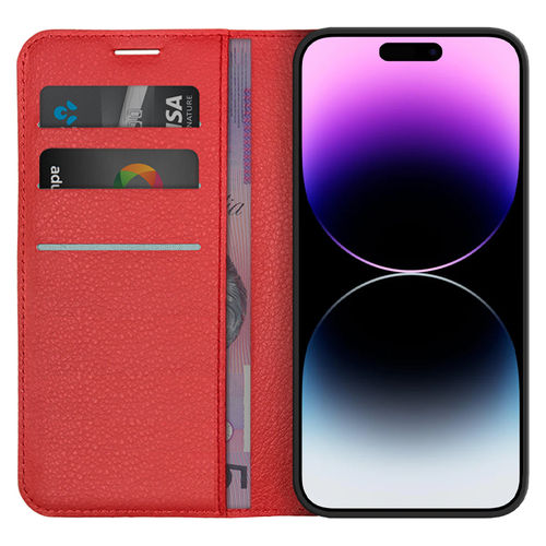 Leather Wallet Case & Card Holder Pouch for Apple iPhone 14 Pro Max - Red