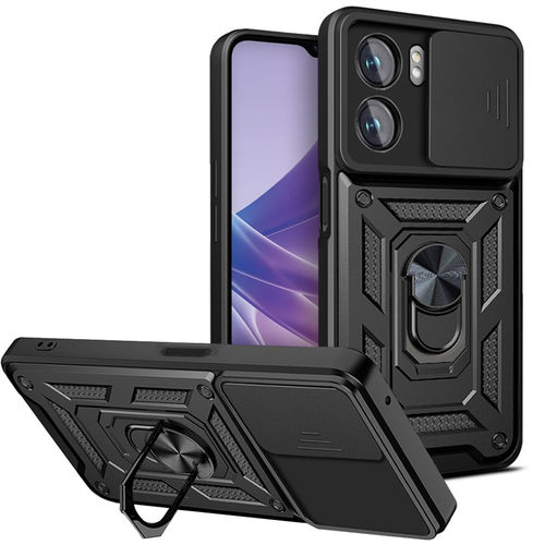 Heavy Duty Shockproof Case / Slide Camera Cover for Oppo A77 5G - Black