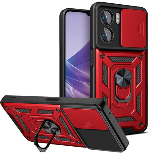 Heavy Duty Shockproof Case / Slide Camera Cover for Oppo A77 5G - Red