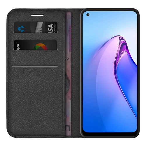 Leather Wallet Case & Card Holder Pouch for Oppo Reno8 - Black