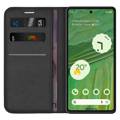 Leather Wallet Case & Card Holder Pouch for Google Pixel 7 - Black
